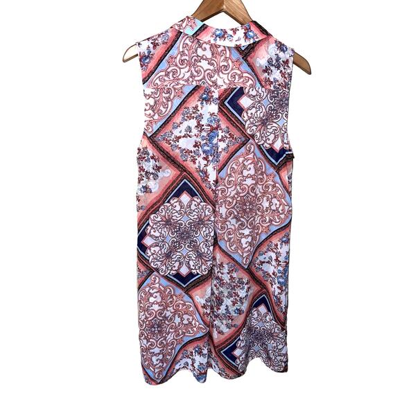 Susan Graver Medium Topper Shirt Tunic Top Vest Chiffon Peach Fuzz Printed Patch - Picture 4 of 13